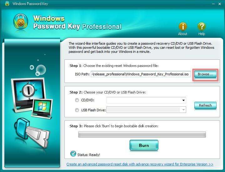 Шаг 1: Загрузите, установите и запустите этот   Windows Password Key Professional   на работающем ПК